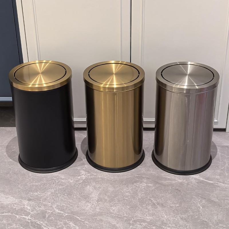 LEASYLIFE Black and Gold Bathroom Trash Can,Bathroom Garbage can with