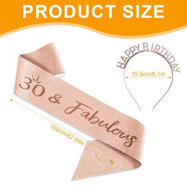 IKOPFLN 30th Birthday Sash and Rhinestone Tiara Set - Glitter Sash for 30th Birthday Party, Crown with Rhinestones, Birthday Decoration, 30 Years Birthday Party Supplies, multicoloured