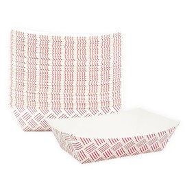MULMEHË Paper Food Trays for Restaurants, Catering, and Food Trucks, 1/2 Pound, Red Weave Patterned, Pack of 250