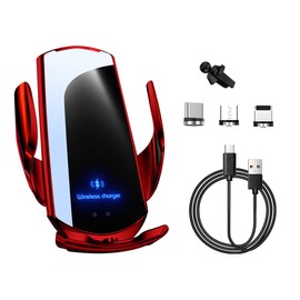 Wireless Car Charger Mount, 15W Automotive Electric Wireless Charger Holder, Car Air Vent Mount Bracket Fast Charging for Most Smartphone, Universal Car Accessories (Red)