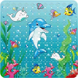 Moulaelos Shower Mats Non-Slip Underwater World Shower Mats with Drain Holes, Machine Washable, Anti-Mould Bath Mat, Safety Mats, Bathtub Mat for Shower or Bathtub, 53 x 53 cm