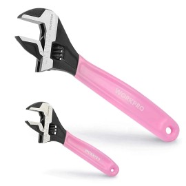 WORKPRO 6-Inch & 10-Inch 2-piece Pink Adjustable Wrench Set Metric & SAE Scales