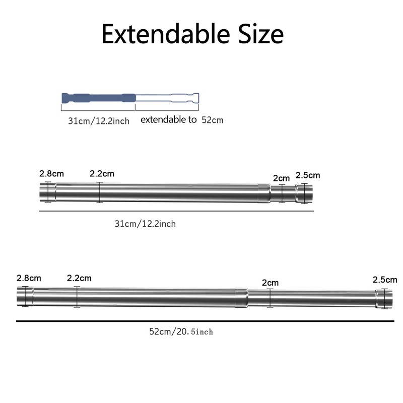 31-52 cm Wardrobe Rail, Extendable Stainless Steel Clothes Rail Pole
