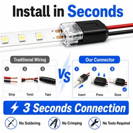 100PCS 2 Pin Wire Connectors, No-Strip Quick Connect Terminals with Locking Buckle, Reusable LED Strip Light Connectors for 18–22 AWG, Flame-Retardant, Low Voltage DIY Projects