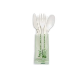 Stalkmarket "Jaya 100% Compostable 6"" Medium Weight Cutlery Kit with Napkin, White, 250-Count Case"