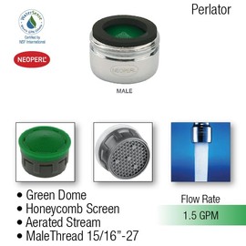 Neoperl Home Faucet Aerator Water-Saving Regular Soft Flow # 705654 Aerated Stream Dual Thread Housing/Washer/Insert WaterSense (Green 1.5 GPM, Male)