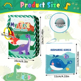 Baby Photo Album with Soft Baby Books, Dinosaur My First Photo Album for Baby, Soft Cloth Holds 17 Photos Baby Memory Book for Family Newborns Toddlers Baby Shower Party Favors