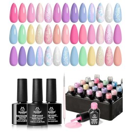 Beetles - Juego de 24 esmaltes de uñas de gel, 24 unidades, 20 colores, pastel macarrón, kit de esmalte de gel de primavera, gel de uñas brillante con