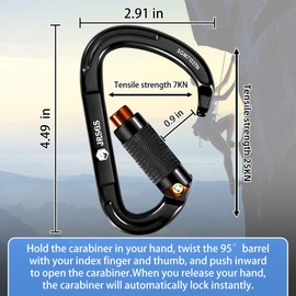 JRSGS Climbing Carabiner 25KN Large Carabiner Clip Auto Locking Carabiner Obtained UIAA Certification Heavy Duty Carabiners Suitable for Rock Climbing, Camping, Gym,Rescue