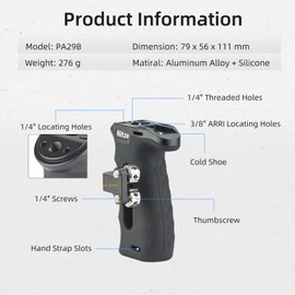 Nitze Ergonomic Side Handle with Dual 1/4” Screws for Left or Right Hand,Side Handle Grip Up and Down Adjustable for Camera Cage-PA29B