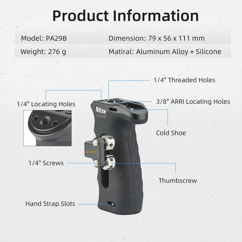 Nitze Ergonomic Side Handle with Dual 1/4” Screws for Left