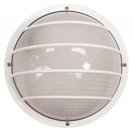 Solus Nautical Outdoor Wall/Ceiling Mount Light – Black or White – Round Composite, Frosted Polycarbonate Diffuser & Cage – LED Bulb Included (3000K or 4000K) – Non-Corrosive, Made in USA, (White)