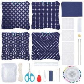 WEBEEDY 8 Sets DIY Sashiko Pin Cushion Sewing Kit for Beginner,Embroidery Needle Cushions Sewing Kit with Sashiko Template,Needles,Thread for Pins Holder Sewing DIY Crafts Supplies