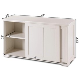 White Kitchen Storage Cabinet Pantry Sideboard Buffet Cupboard Large Sliding Door 1 Adjustable Storage Shelf Spacious Top Wooden Construction Space Saving Design Perfect For Dining Room Restaurant Use