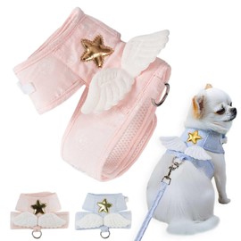 CLOGRATIA Chihuahua Harness, Puppy Harness, Lead, Small Dog, Toy Poodle, Collar, Walks, Angels, Stars, Easy to Put on and Take Off, Stylish (Pink, S)
