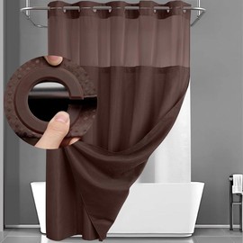 No Hook Shower Curtain with Snap in Liner Set Less Time Sage Green Waffle Shower Curtain for Bathroom Light Eye - Color: brown, Size: 75"L x 72"W