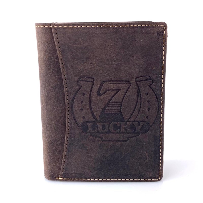 BUFFALO HILL Lucky 7 motif wallet, buffalo leather wallet, genuine