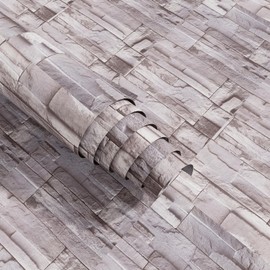 16" x 118" Distressed Brick Peel and Stick Wallpaper Beige Stone Textured Contact Paper Vintage Self-Adhesive Wallpaper Granite PVC Waterproof Removable Vinyl for Fireplace Kitchen Bathroom Countertop