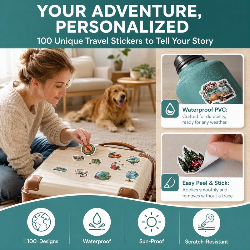 Koilife 100Pcs Vintage Travel Stickers Waterproof PVC Scrapbooking Stickers