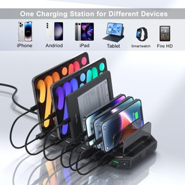 SUIDEK Multi USB Charging Station for Multiple Devices, 60W 10 Ports Multi Charger Station Organizer with QC3.0 Port & Adjustable Dividers Compatible with Tablets, Smartphones, and Other Electronics