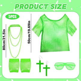 XcnPer Neon Clothes, 80s Fancy Dress for Women, Complete 5-Piece Set with Necklace & Gloves, 80s Accessories for Women, Perfect for Parties & Stage Performances