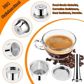 FOVNOT Stainless Steel Coffee Capsules, Reusable Espresso Capsules for K Fee Pods Refillable Coffee Capsule Filter with 30 mm Tamper and 1 Spoon 1 Brush