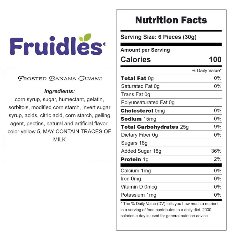 Fruidles Frosted Banana Gummi Candy, Delicious Sugar Coated Fruit Flavors