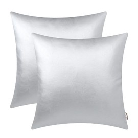 BRAWARM Faux Leather Throw Pillow Covers 22 X 22 Inches - Silver Leather Pilow Covers Pack of 2, Solid Dyed Leather Pillowcases for Couch Bed Sofa Garden Home Decorative