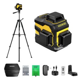 IKOVWUK Laser Level with Tripod, 3x360° Cross Line Laser for Construction and Picture Hanging, Level Tool with 5200 mAh Rechargeable Battery, Compact Adjustable 59.8-inch Tripod, Remote Control