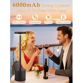 Cordless Table Lamps Set of 2,6000mAh Battery Operated Lights,Dimmable+3 Colors Rechargeable Lamp Cordless Lamp,Portable Wireless Small Table Lamp for Bedroom/Kitchen/Bathroom/Dining/Outdoor [Adapter]