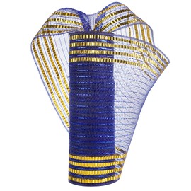 HUIHUANG Royal Blue Deco Mesh 10 inch Wide Metallic Blue and Gold Christmas Mesh Ribbon Gold Border Metallic Decorative Mesh for Christmas Tree, Garlands, StaircaseWreath Supplies, Bows-10 Yards