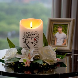 HN HAIINAA Flameless Memorial Candle for Loss of Son, Real Wax LED Light with Remote Sympathy Bereavement Gifts for Loss of Loved One Memorial Gifts for Loss of Son Remembrance Gifts (4" x 7")