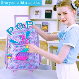 AGSDON Kids Suitcase for Girls, Cute Mermaid Rolling Luggage Wheels for Children Toddler