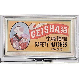 Maruwa Trade Business Card Holder, EDO Match Label, Card Case, 3.7 x 2.3 x 0.4 inches (9.3 x 5.8 x 1 cm), Geisha Cat