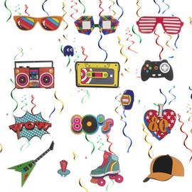 SJUNJIE Pack of 21 80s Decorative Disco Party Decoration 80s Theme Party Decoration Spiral Party Colourful for Birthday Parties Vintage Parties Hippie Kram Rock Roll Parties