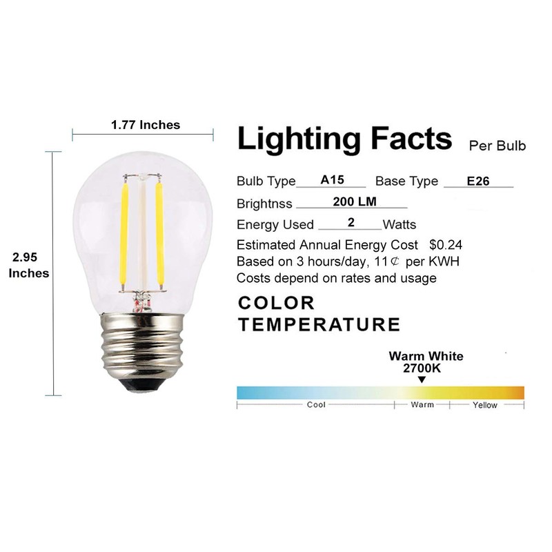 OPALRAY A15(G45) Mini Globe Bulb with LED Filament, 2 Watts