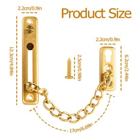 WATUNID 2Pcs Stainless Steel Door Chain, Heavy Duty Latch Chain Door Lock with Spring, Anti-Theft Internal Door Lock, Sturdy Security Door Guard for Hotel Home Living Motel Apartment Bedroom(Golden)