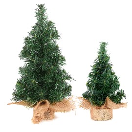 JINXIAN Pack of 2 Artificial Christmas Trees, Small, 20 cm and 30 cm, Artificial Christmas Trees with Linen Base for Bedroom, Window, Fireplace, Desktop, Christmas Tree Decoration
