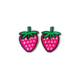 Set 2 pcs. Mini Pink Strawberry Cute Fruit Jacket T-Shirt Sew Iron on Embroidered Applique Badge Sign Patch