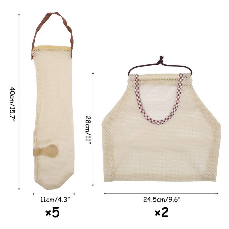 Set of 7 Pieces Long Hanging Mesh Storage Bags,Reusable Net