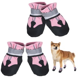 Avvrel Dog Shoes, Pack of 4 Paw Protection, Dog Boots, Non-Slip Waterproof Dog Shoes with Adjustable Reflective Strap, Outdoor Dog Shoes for Small, Medium, Large Dogs (L, Pink)