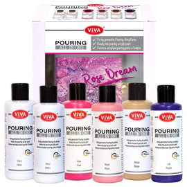 Viva Decor Pouring All in One Paint Set Rose Dream (6 x 90 ml) Ready Mixed, Ready-to-Use, Liquid Pouring Acrylic Paints, No Mixing Required, for Canvas, Wood and Much More. Made in Germany