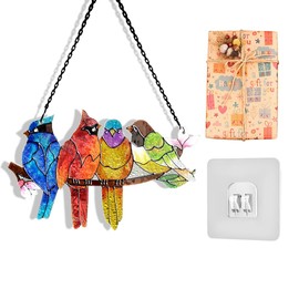 Zayookey Mehrfarbige Vögel Buntglas Sonnenfänger Fensterdekoration Sun Catcher Fenster Hängen Vogel Fensterbehang Suncatcher Ornament Dekoration für Fenstern Terrasse Wand Garten (25,9 cm x 18 cm)