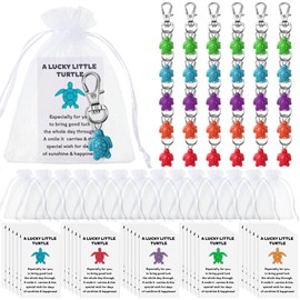Landical 30 Sets Travel Turtle Keychain Bulk Good Luck Small Sea Turtle Keychain Positive Inspirational Charm Gifts with Organza Bag (Mixed Color)