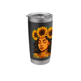 Latina Girl with Sunflowers and Tattoos Colorful Pop Art Stainless Steel Insulated Tumbler
