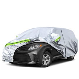 Waterproof Car Covers Replace for 2003-2024 Toyota Sienna Minivan, 6 Layers Silver All Weather Custom-fit Car Cover with Zipper Door & Windproof Bands for Snow Rain Dust Hail Protection