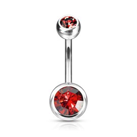 Forbidden Body Jewelry 14g Titanium Double Jeweled Red CZ Crystal Belly Button Ring