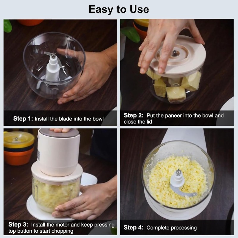 USB Charging Electric Food Processor - 600ML with 3 Additional
