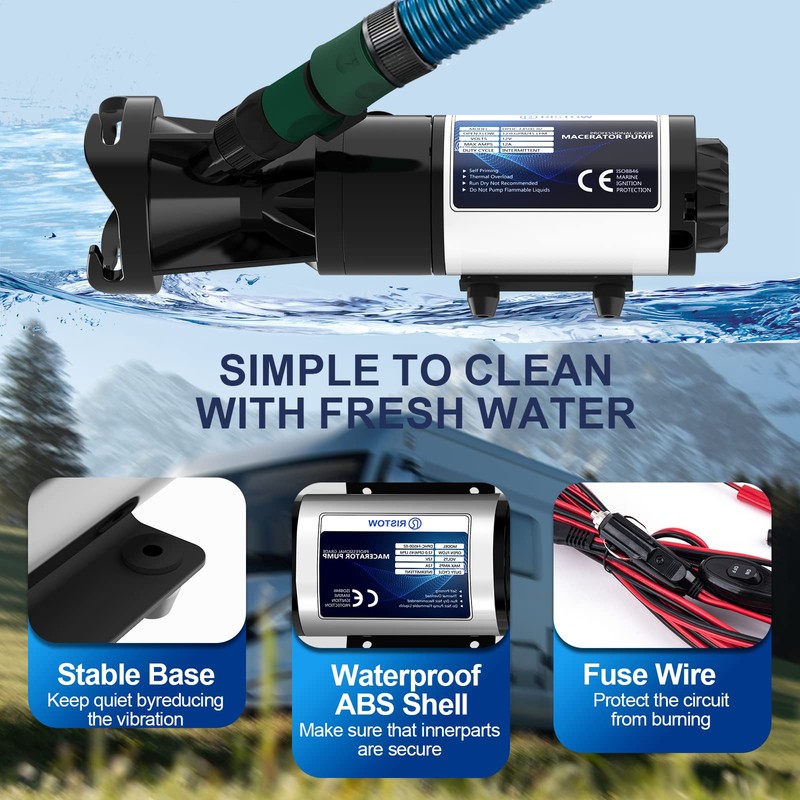 RISTOW RV Macerator Pump 12V, 12GPM RV Waste Water Pump