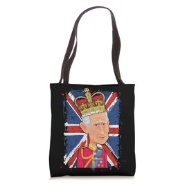 King Charles III United Kingdom flag coronation gift - black Tote Bag